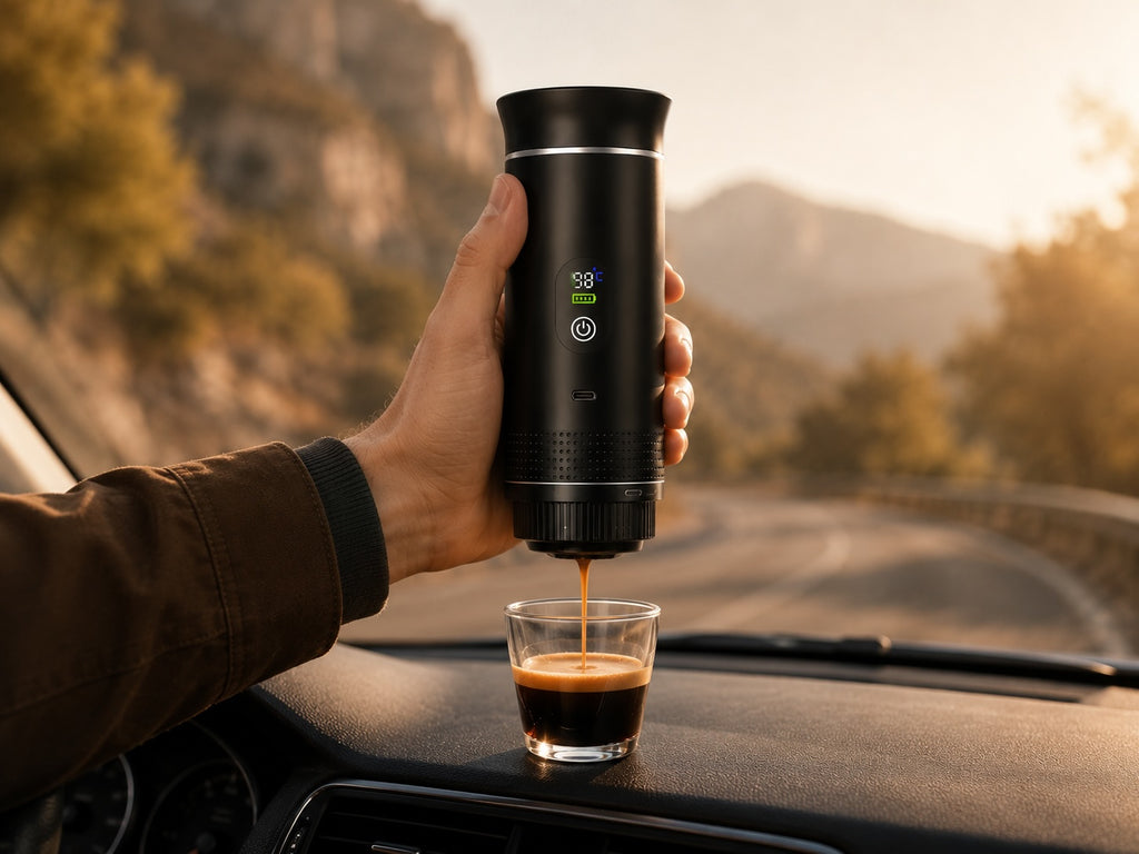 Machine à expresso portable auto-chauffante Bien Brûlé en utilisation nomade